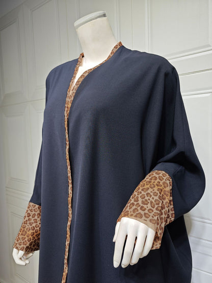 Women's Leopard Print Chiffon Color-Blocked Robe