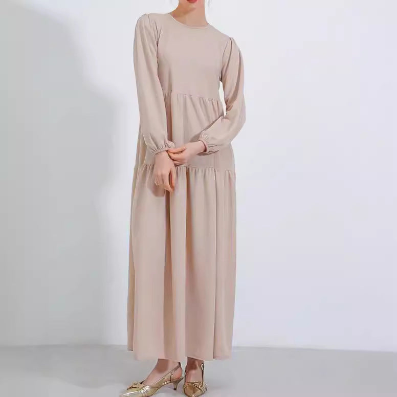 Plain Round Neck Robe Swing Dress