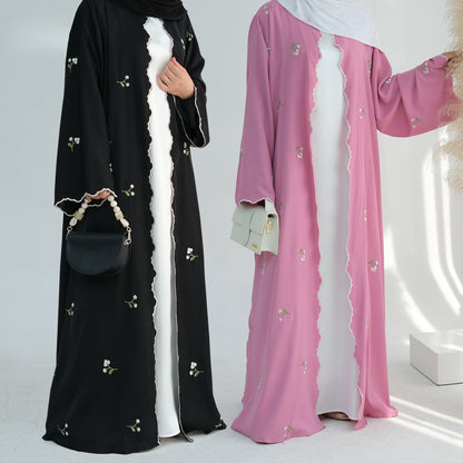 Floral Embroidery Elegant Lace Open Abaya