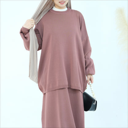 Women's Solid Color Thickened Knit Two-piece Set