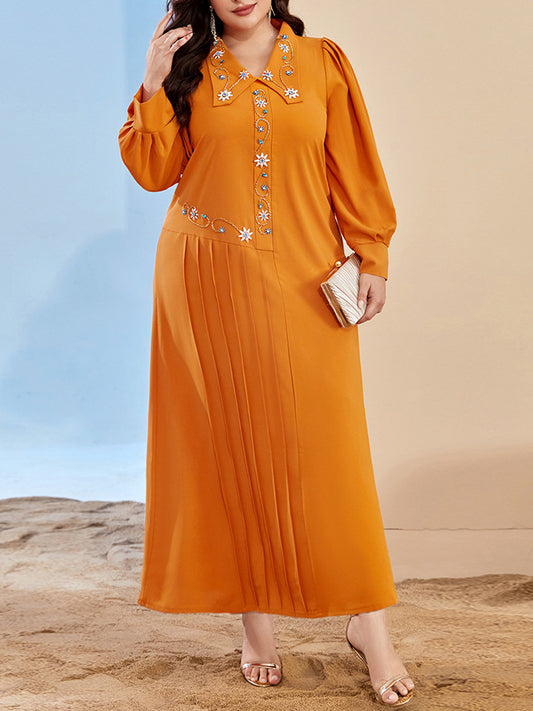 Women's Handmade Lapel Orange Dress