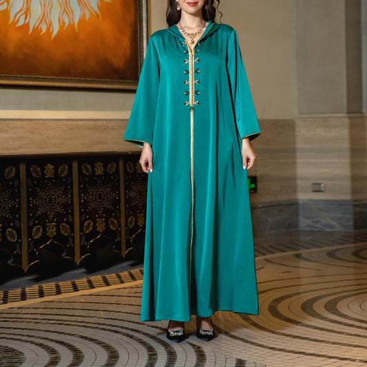 Women's Satin Beaded Abaya Dress