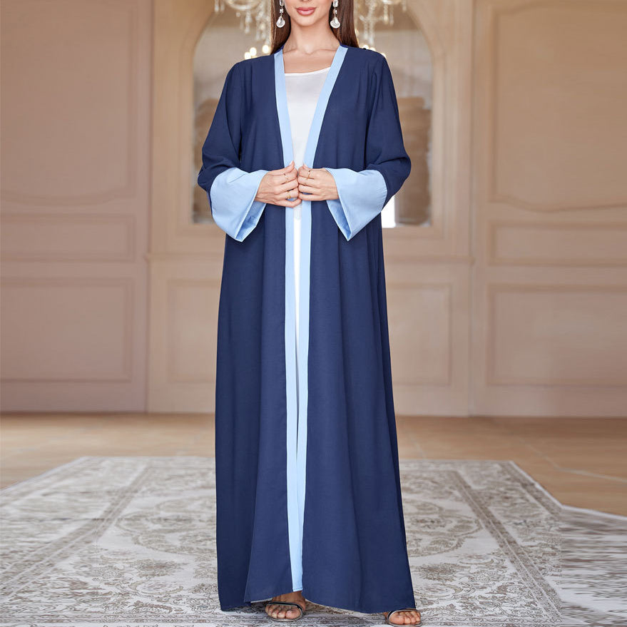 Solid Color Patchwork Sleeve Blue Robe