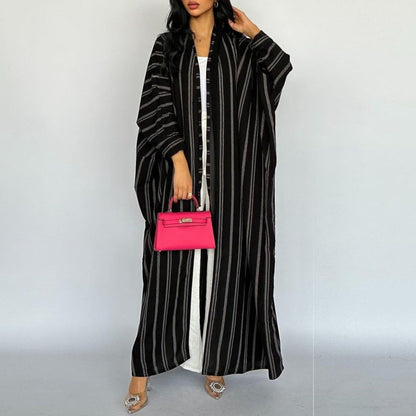 Striped Cardigan Jacket Open Abaya