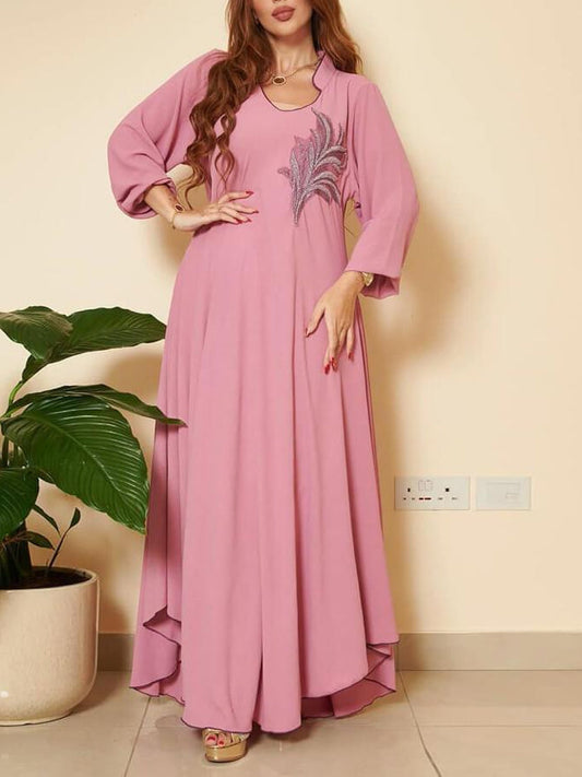 Long Sleeve Applique Jalabiya Dress