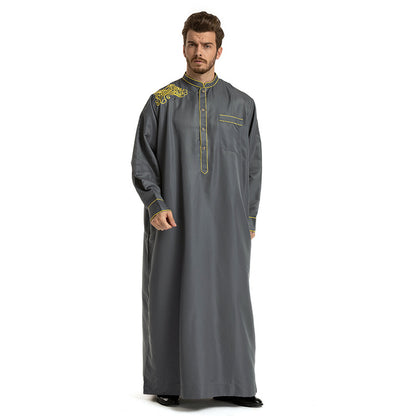 Men Long Sleeve Loose and Standing Collar Robe