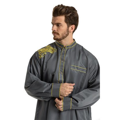 Men Long Sleeve Loose and Standing Collar Robe