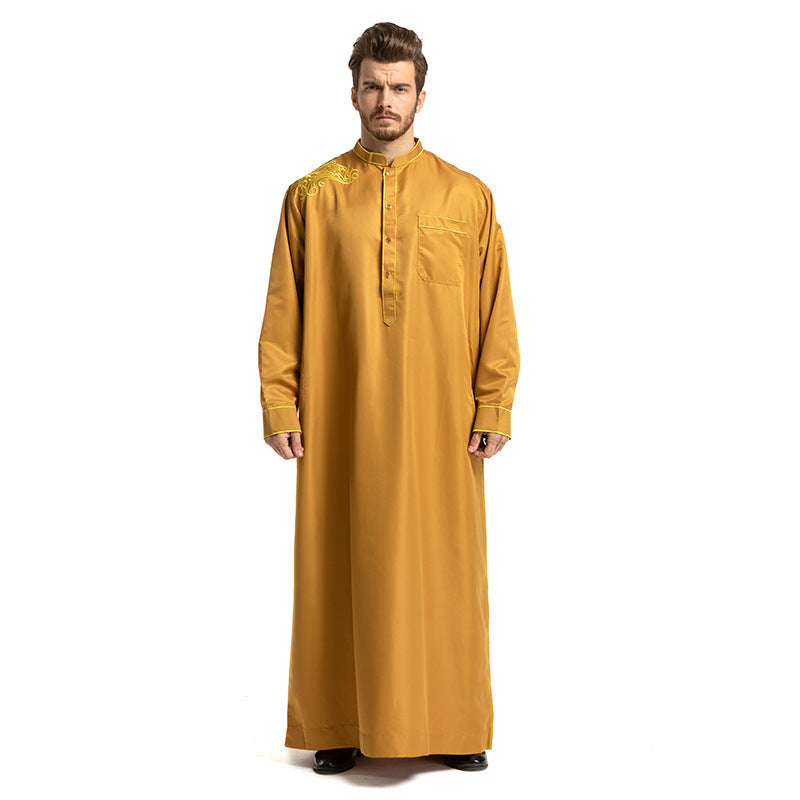 Men Long Sleeve Loose and Standing Collar Robe