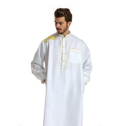 Men Long Sleeve Loose and Standing Collar Robe