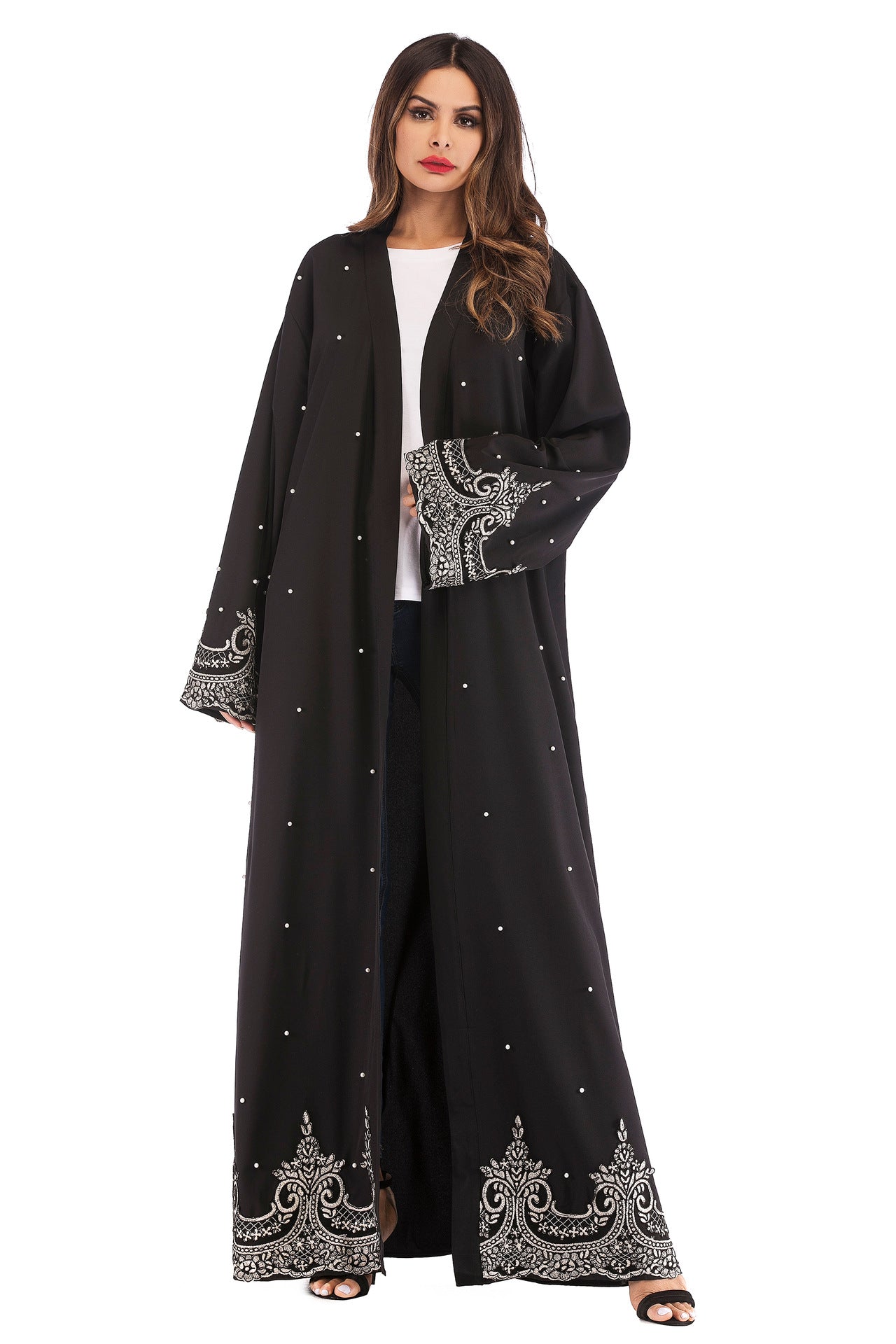 Long Sleeve Embroidered Beaded Robe