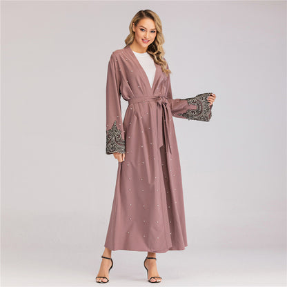 Long Sleeve Embroidered Beaded Robe