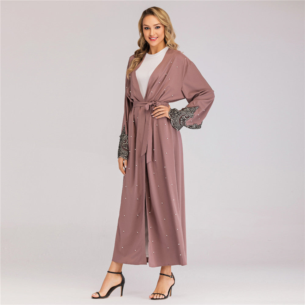 Long Sleeve Embroidered Beaded Robe