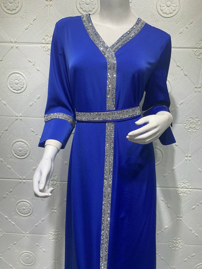 Diamond Inlaid Belt Jalabiya Dress