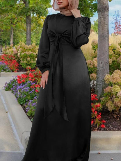 Robe Abaya unie à lacets doux pour femmes