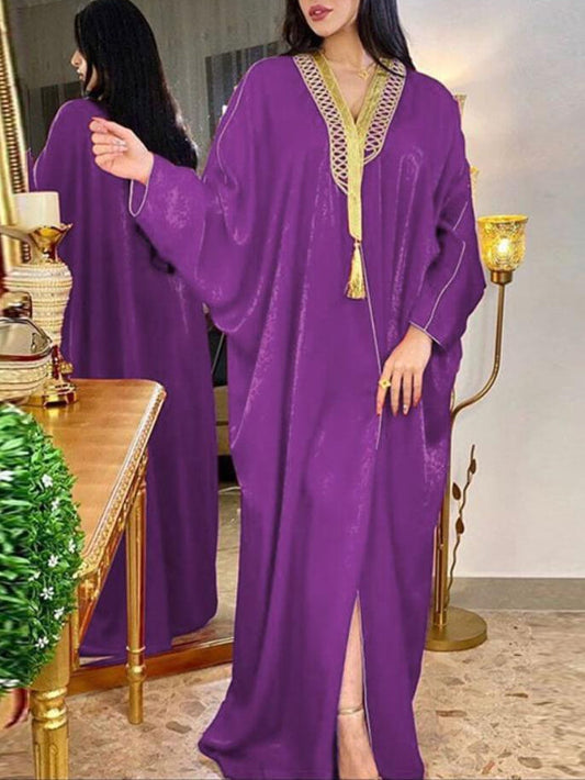 Robe caftan unie à manches chauve-souris