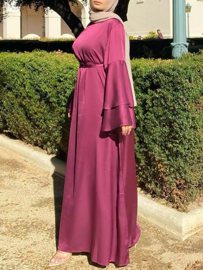 Robe Abaya unie à manches évasées et double épaisseur