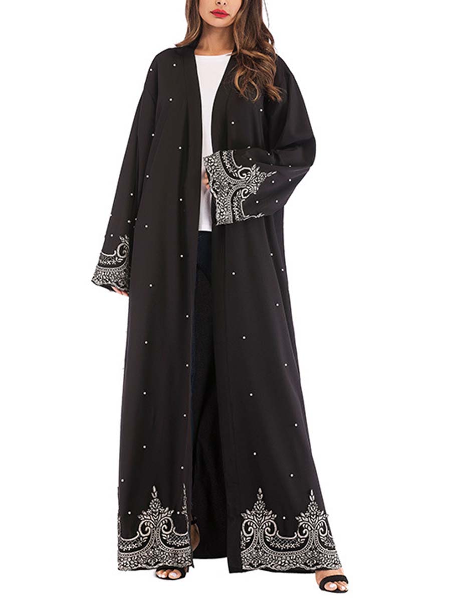 Long Sleeve Embroidered Beaded Robe