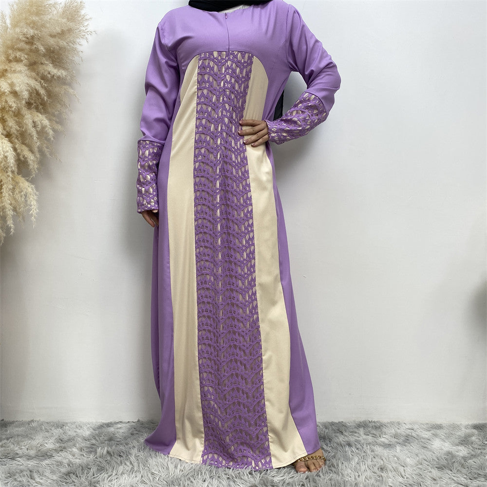Muslim Lace Patchwork Long Sleeve Dress