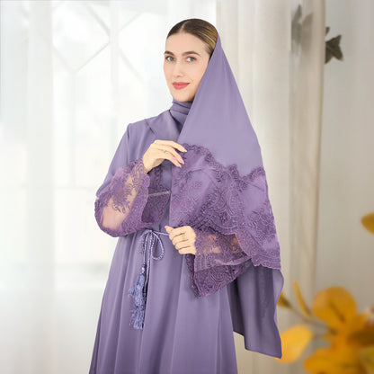 Plain Embroidery Lace Abaya Dress