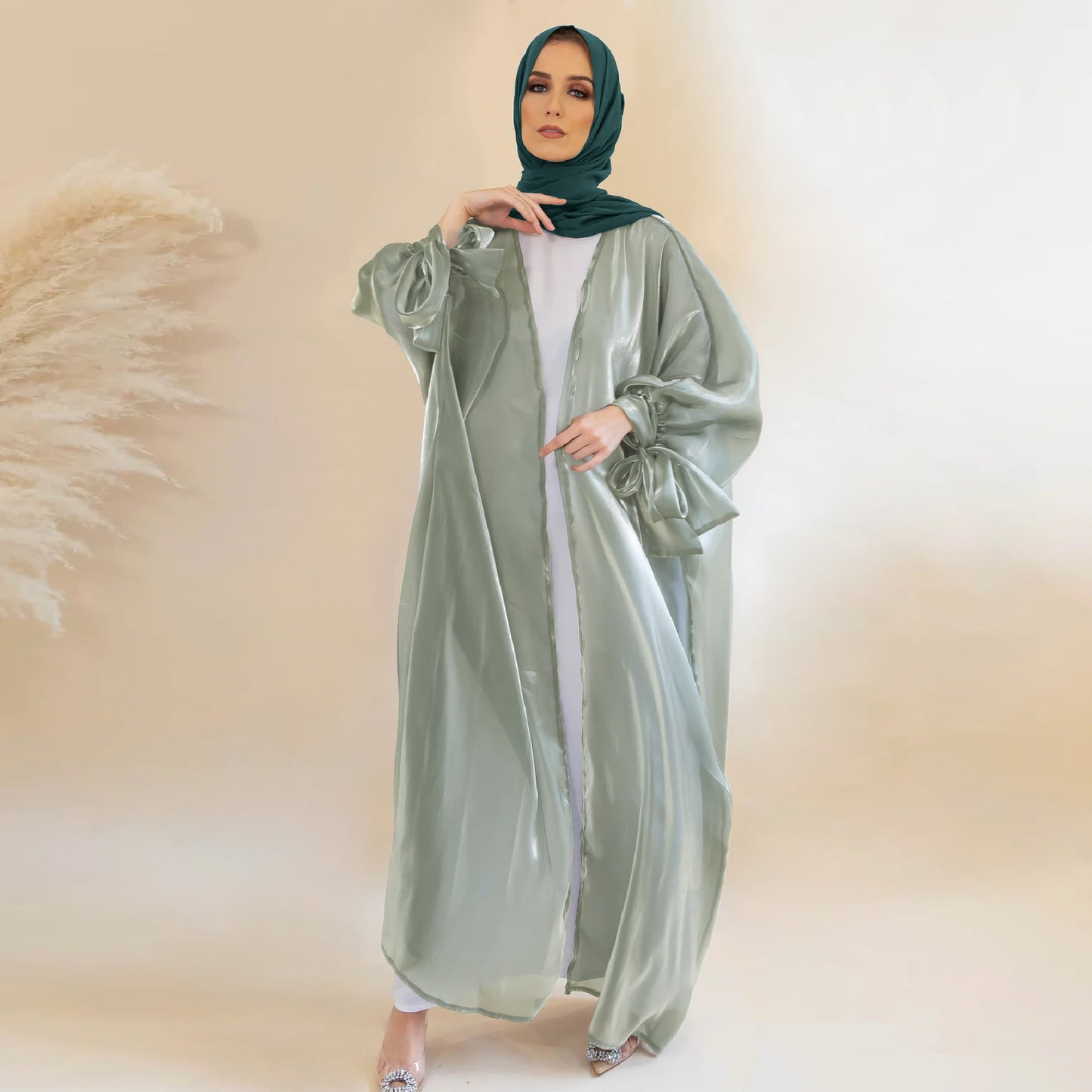 Women's Lace-up Plain Open Abaya