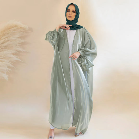 Abaya ouverte unie à lacets pour femmes