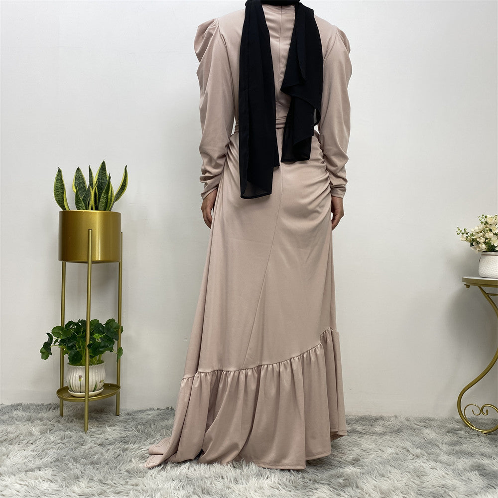 Long Sleeve Irregular Pleated Abaya Dress