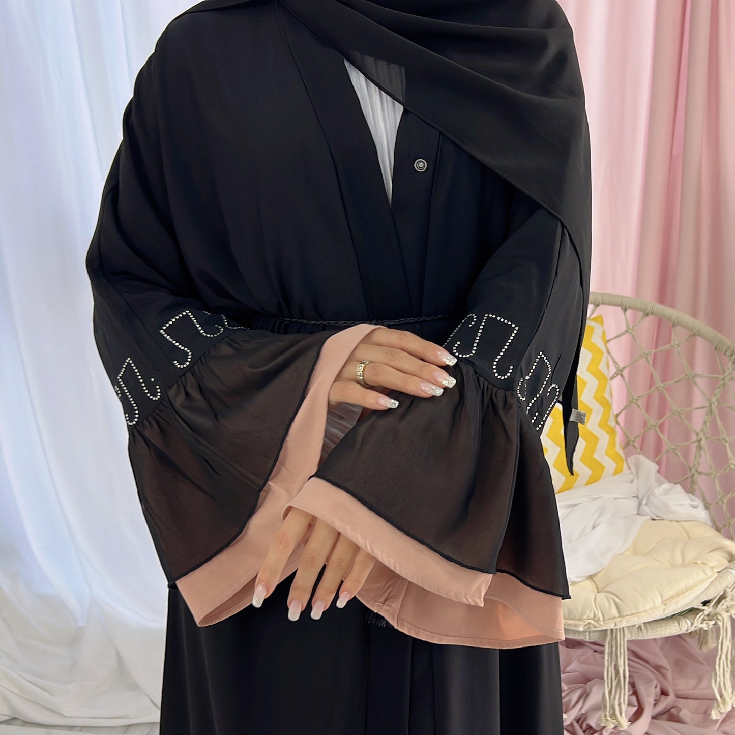Lace Patchwork Black Abaya Dress