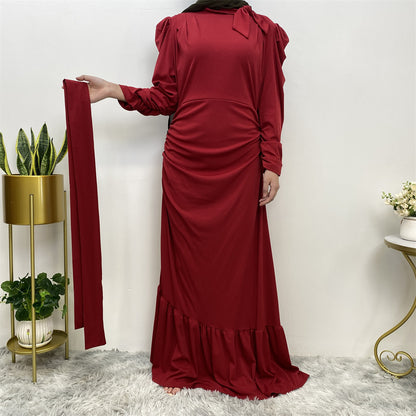 Long Sleeve Irregular Pleated Abaya Dress