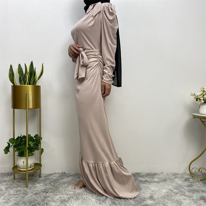 Long Sleeve Irregular Pleated Abaya Dress