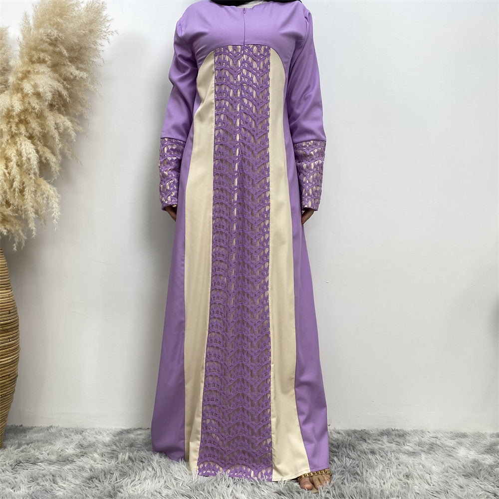 Muslim Lace Patchwork Long Sleeve Dress