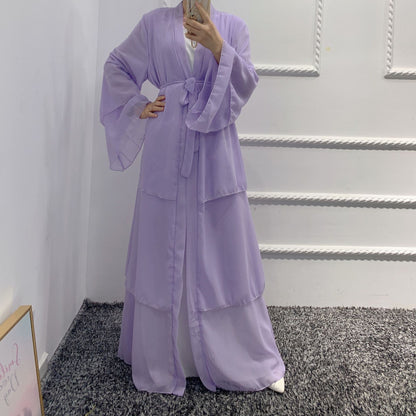 Women's Plain Open Abaya Dress With Hijab