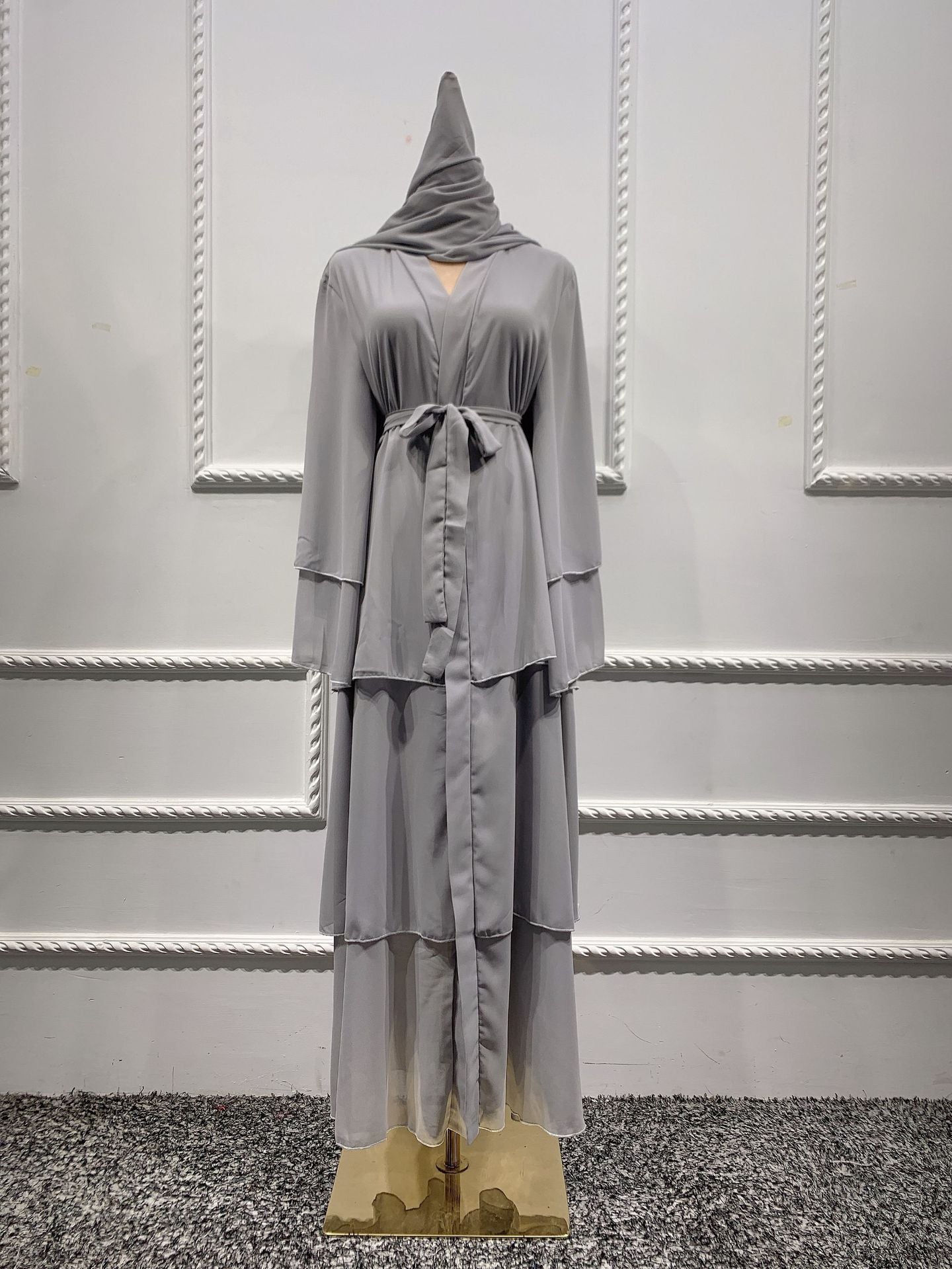 Women's Plain Open Abaya Dress With Hijab