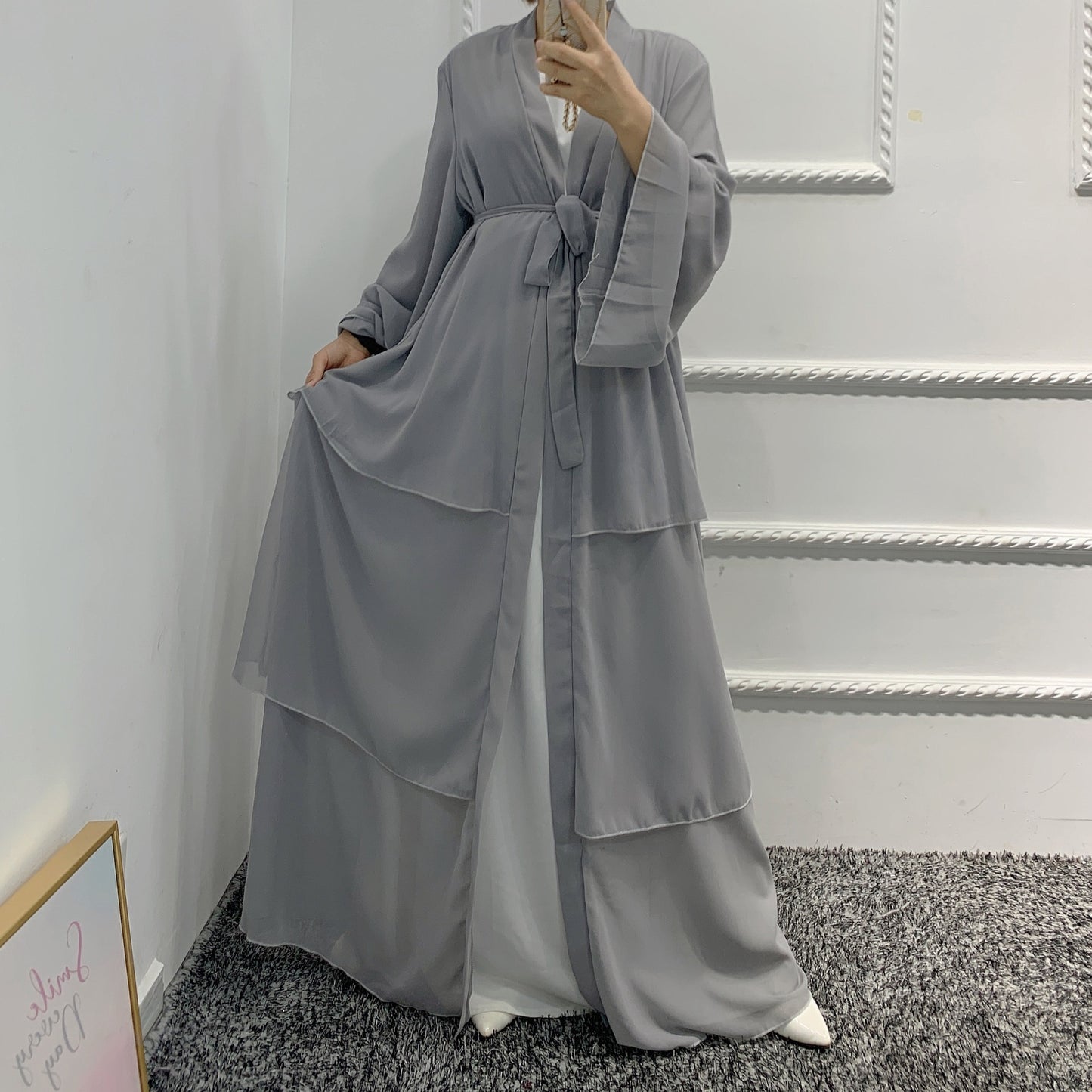 Women's Plain Open Abaya Dress With Hijab