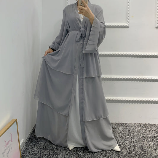 Women's Plain Open Abaya Dress With Hijab