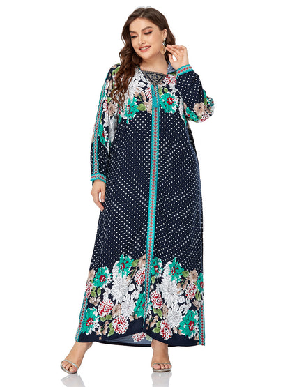 Embroidered And Floral Printed Hooded Long Dress