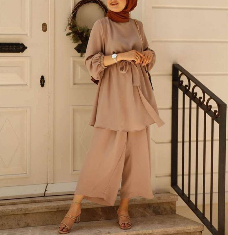 Arabian Plain Crew Neck Two Piece Sets