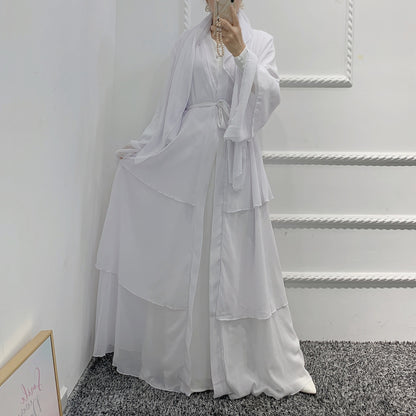 Women's Plain Open Abaya Dress With Hijab