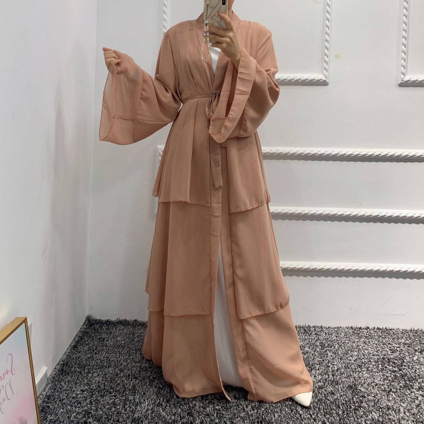 Women's Plain Open Abaya Dress With Hijab