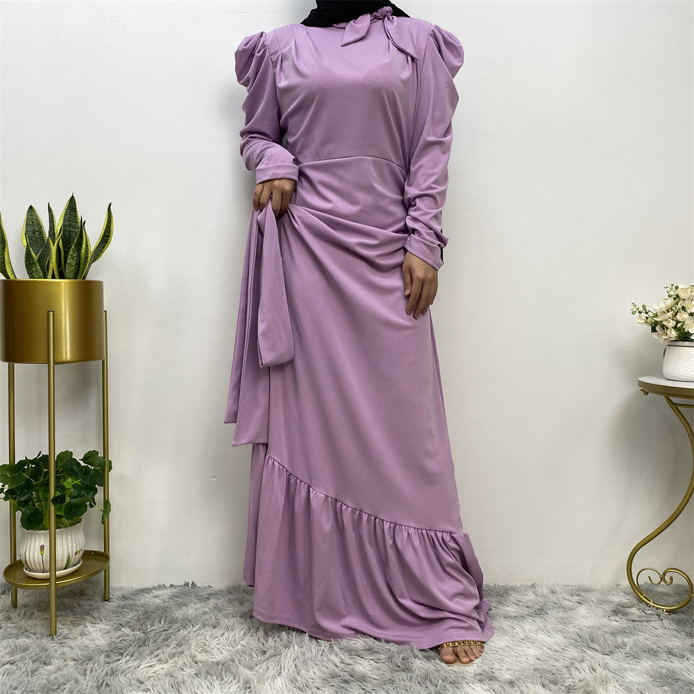 Long Sleeve Irregular Pleated Abaya Dress