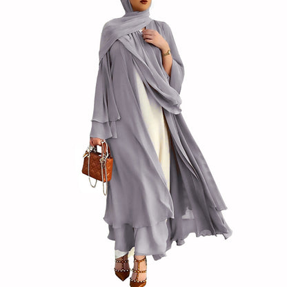 Plain Long Sleeve Robe with Scarf