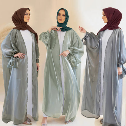 Women's Lace-up Plain Open Abaya