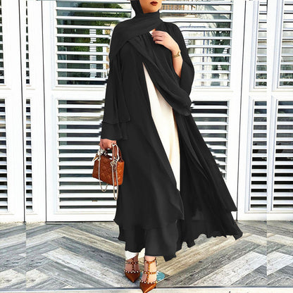 Plain Long Sleeve Robe with Scarf