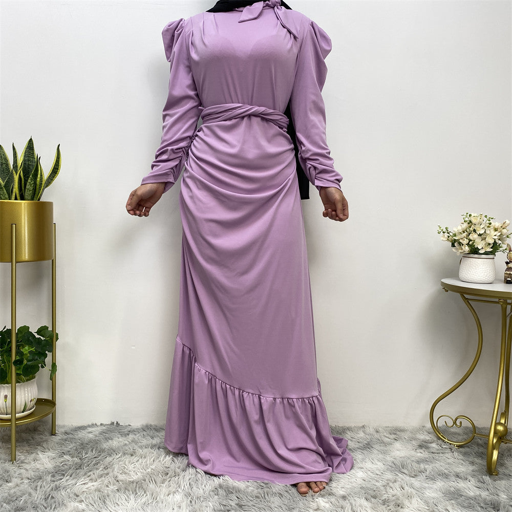 Long Sleeve Irregular Pleated Abaya Dress