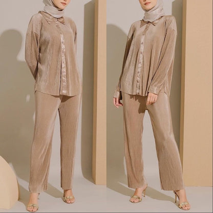 Wrinkle Plain Pant Sets