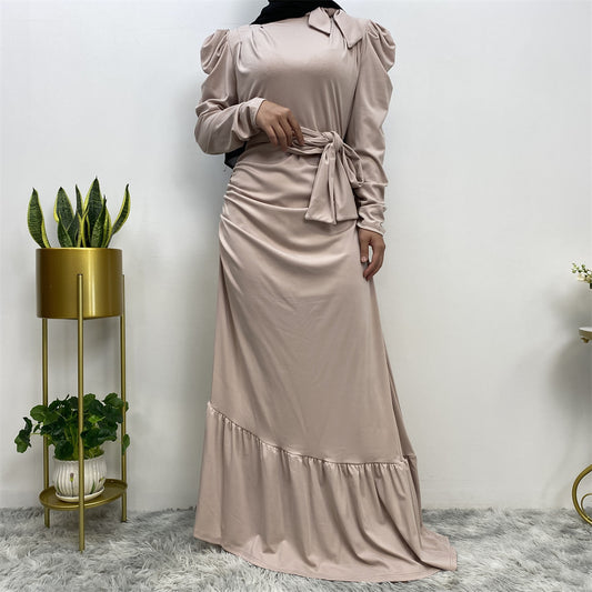 Long Sleeve Irregular Pleated Abaya Dress