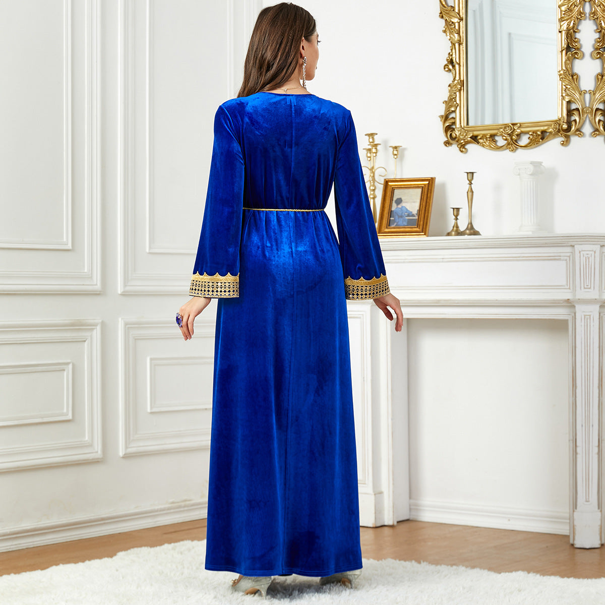 Robe en velours à la mode de couleur unie pour femmes