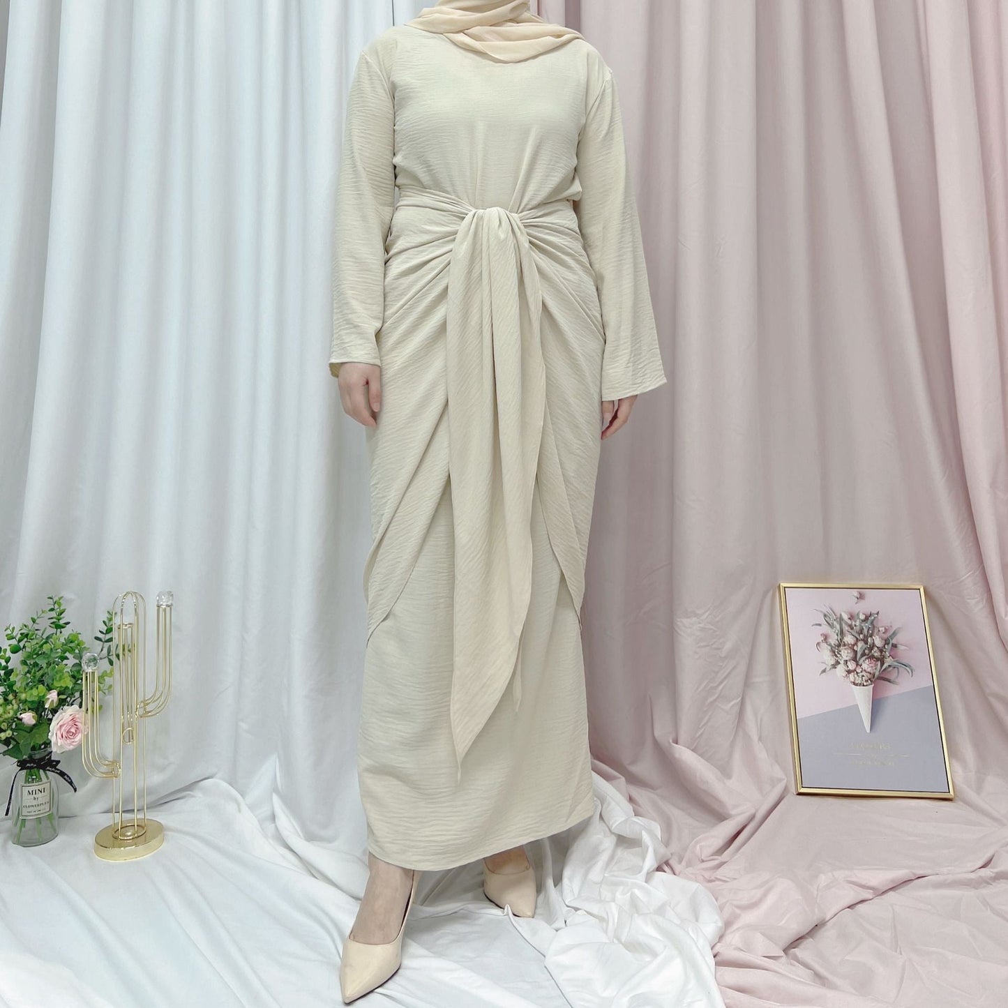 Plain Soft Waist Abaya Dress