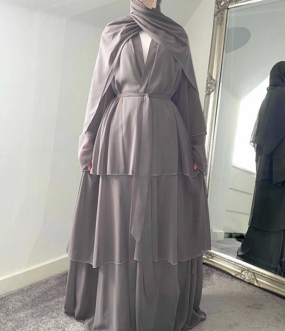 Women's Plain Open Abaya Dress With Hijab