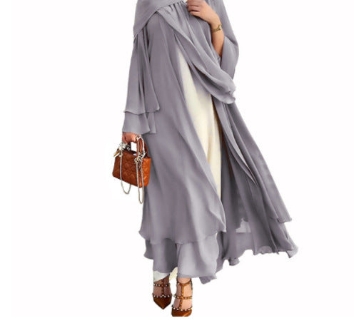 Plain Long Sleeve Robe with Scarf