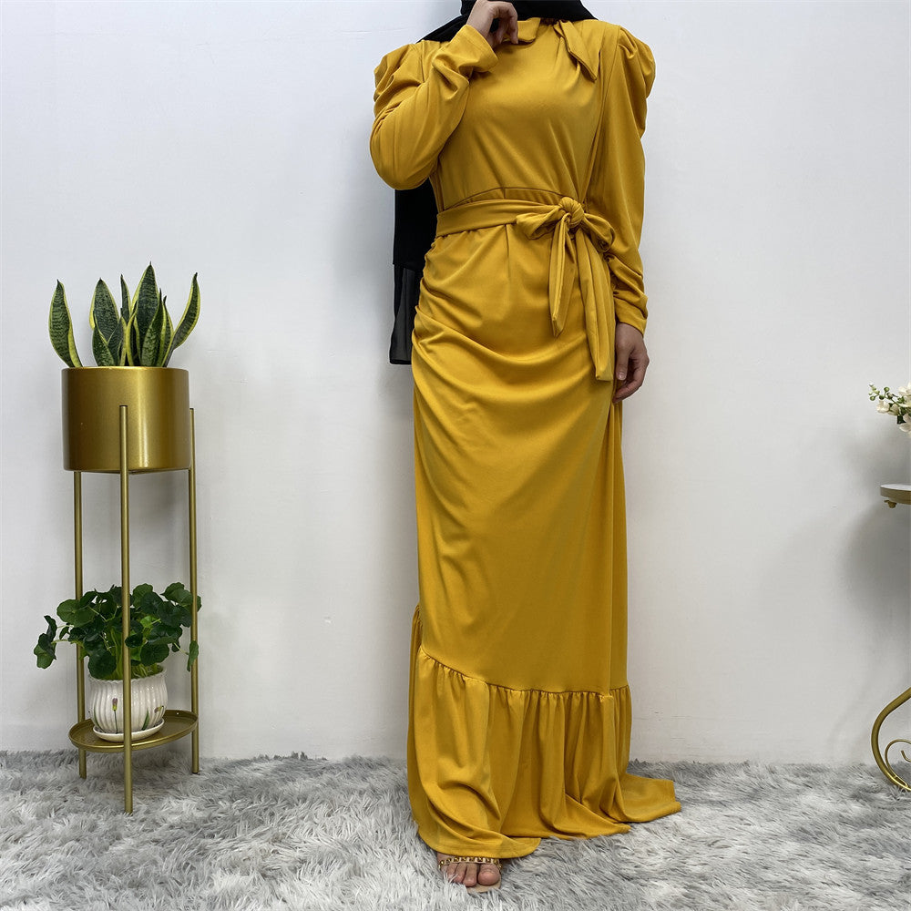 Long Sleeve Irregular Pleated Abaya Dress